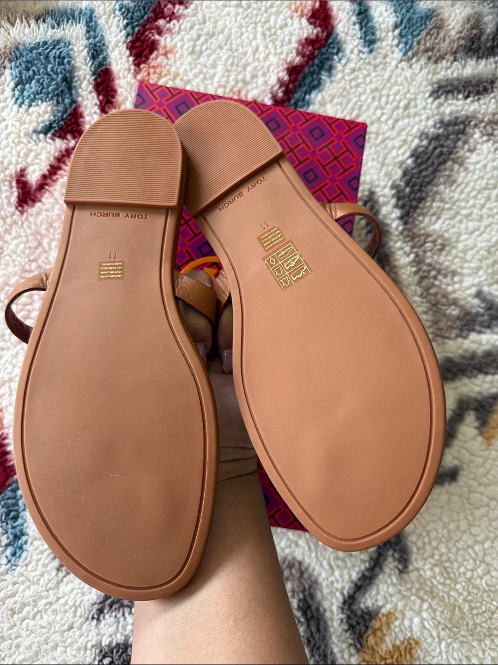 Tory Burch Brown Leather Miller Logo Thong Sandals - Picture 3 of 4